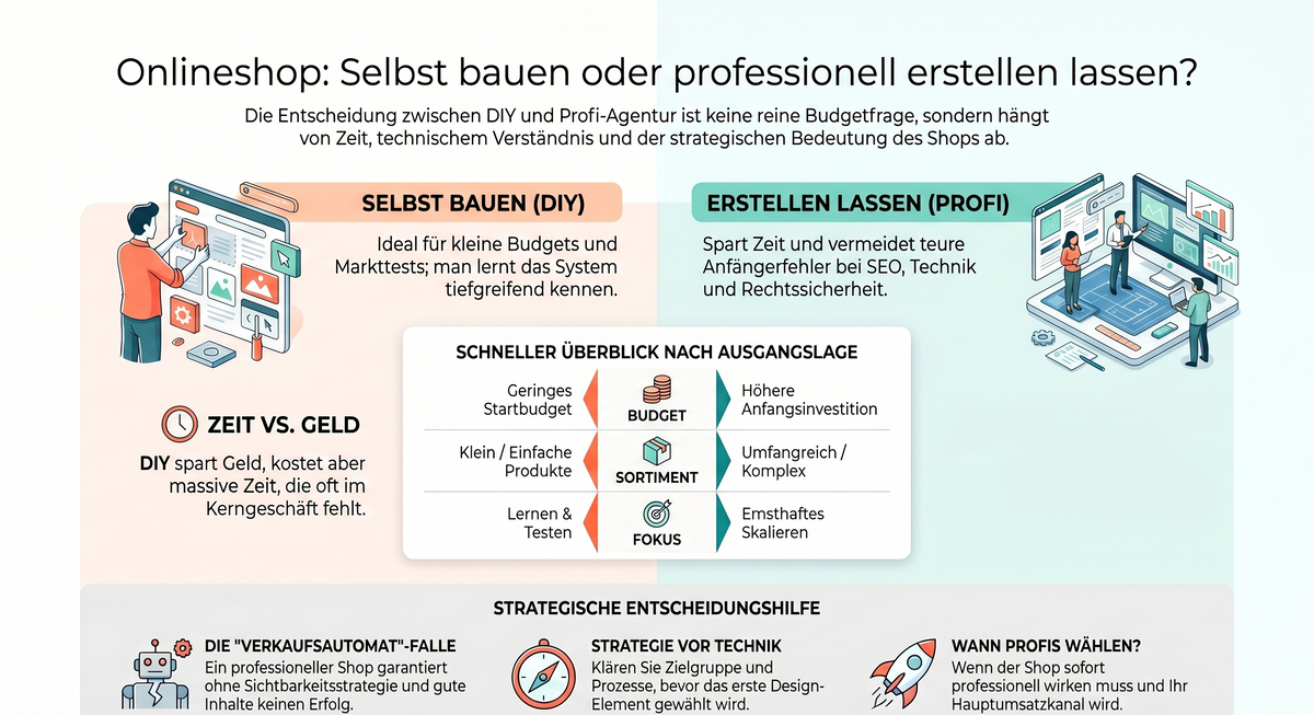 Onlineshop erstellen lassen oder selbst bauen: ehrlicher Vergleich